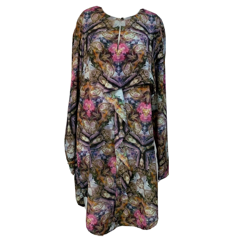 Rachel Rachel Roy Dress Womens 6 Gray Multicolor Kaleidoscope Ruffle Tunic Shirt